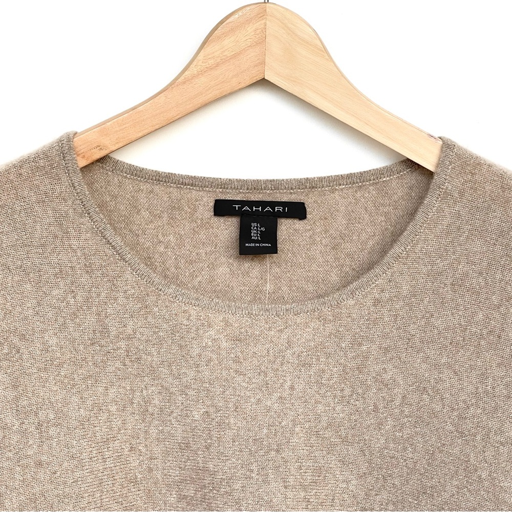 TAHARI Cashmere Sweater Sparkle Long Dolman Sleeve Crew Neck Stretch Pullover - Picture 2 of 14